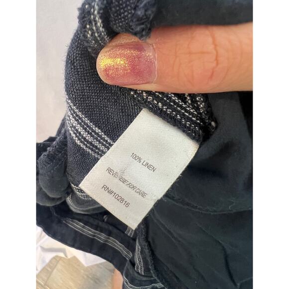 Garnet Hill Sz 4 Classic Blue Striped Linen Trouser Pants - Picture 6 of 11